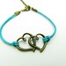 Vintage Style Bronze Hearts Pendant Blue Ropes Women Chain Cuff Bracelet, Women's Ropes Bracelet 612A