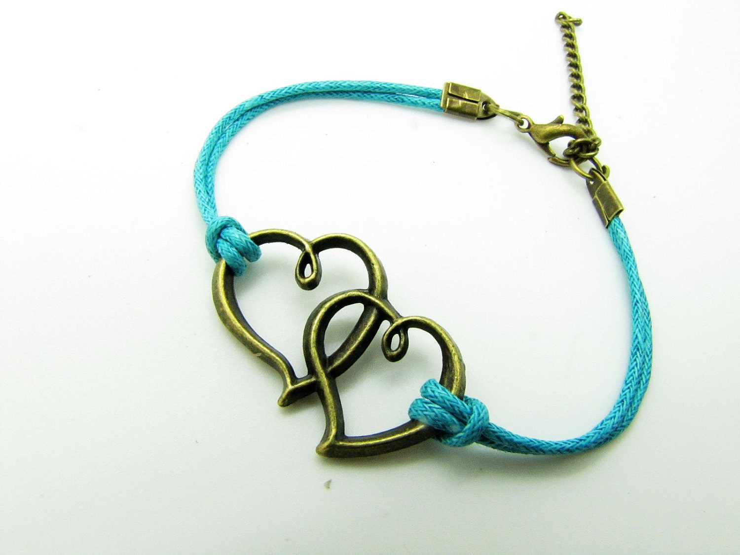 Vintage Style Bronze Hearts Pendant Blue Ropes Women Chain Cuff Bracelet, Women's Ropes Bracelet 612A