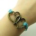 Vintage Style Bronze Hearts Pendant Blue Ropes Women Chain Cuff Bracelet, Women's Ropes Bracelet 612A