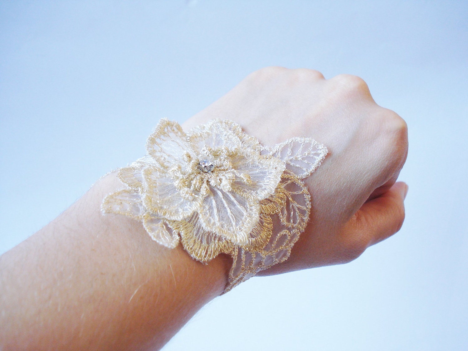 Golden Tinsel Lace Bracelet, Women accessories, Bridal cuff, Bridesmaids Accessories, Homecomig,