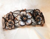 Barrette - Pony Tail Barrette Brown, Gold & Silver Flower