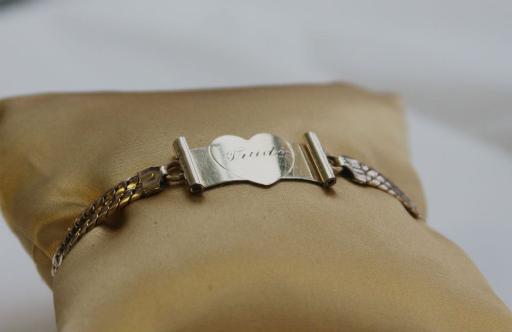 NEW LOW PRICE 12k Gold Filled Double Strand Bracelet With Heart Hand Engraved "Trudie"