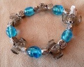 Lampwork Elephant and Kidney Shaped Glass Bead Bracelet on Stretch Cord