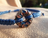 Blue Macrame Bracelet with a beautiful Cloisonne donut & Sliding Adjustable Closure