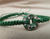 Green Macrame Bracelet with a Cloisonne donut & Sliding Adjustable Closure