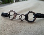 Black Macrame Bracelet with Silver Handcuffs focal link & Sliding Adjustable Closure