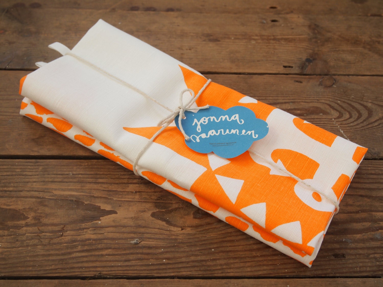 Hand printed Nautical tea towel duo - the pink & orange bundle