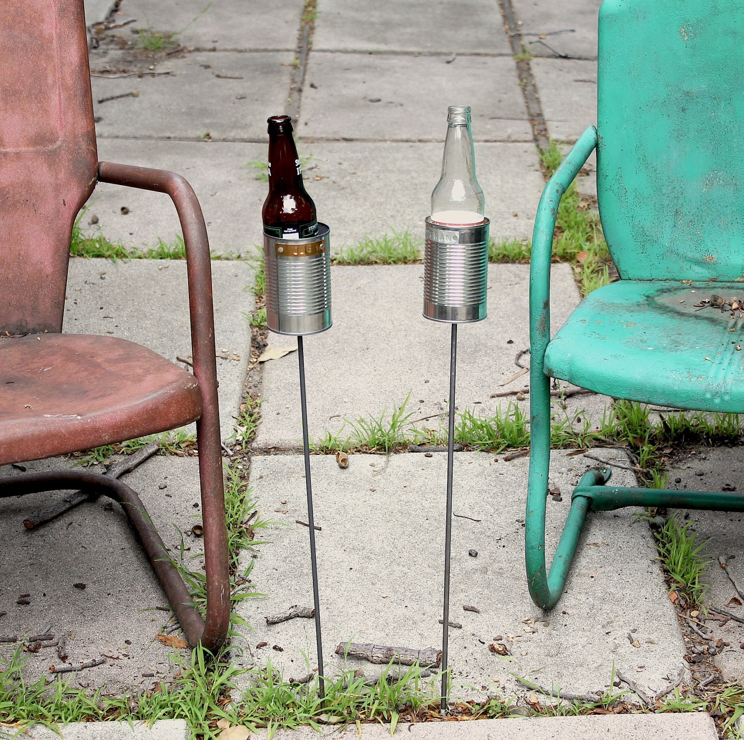 2 Hobo Tin Can Beer Holders/ Garden Drink Holders