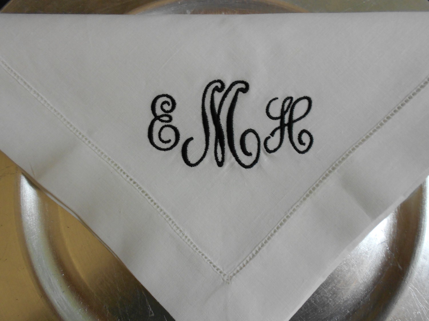 Monogrammed  Napkins Hemstitched Linen-Like 20x20" Set of 6, font shown SYDNEY.