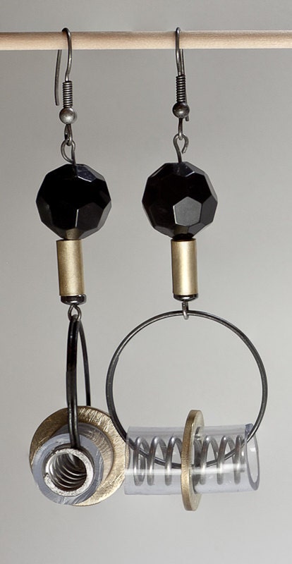 Handmade Mixed Media Industrial Earrings with Upcycled Springs and Metal Found Objects