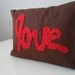 Custom Applique Love Pillow Chocolate Brown With Red Love Applique Handmade
