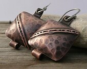 Copper Dangle Earrings, Copper Drop Earrings,Form Folded  Earrings, Textured Earrings, Earthy Organic Style