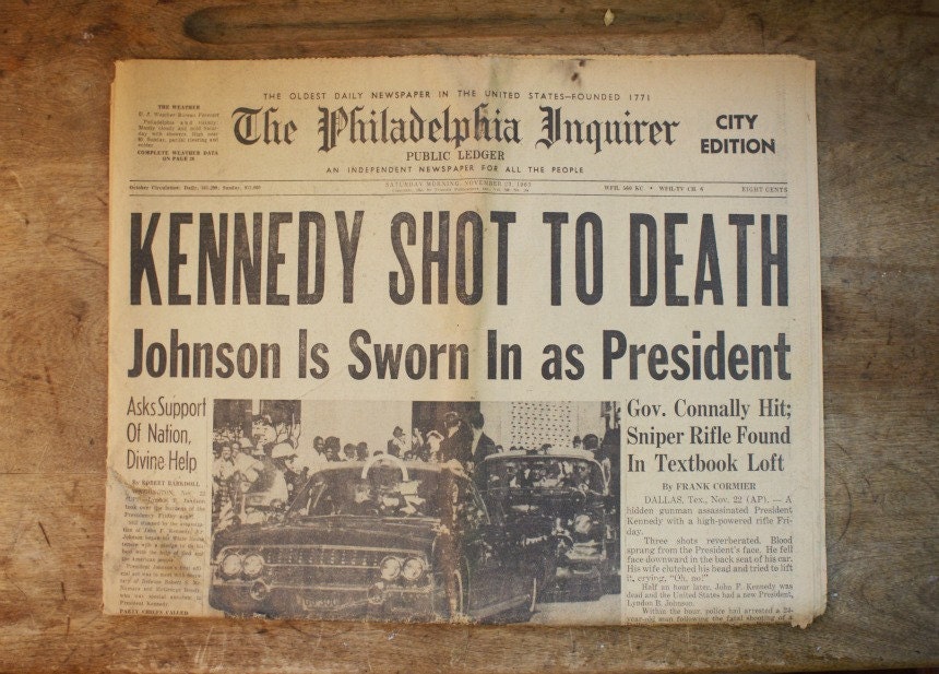 Three Vintage 1960s Newspapers - JFK Shot - Oswald Shot