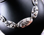 Antique Art Deco Era Silver Collar Necklace Flowers Leaves Arts and Crafts 1920s