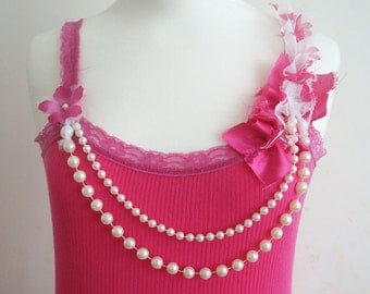 Fairy Dress Upcycled Woman's Clothing Romantic Eco Style Short Pink Fuschia Fairy OOAK