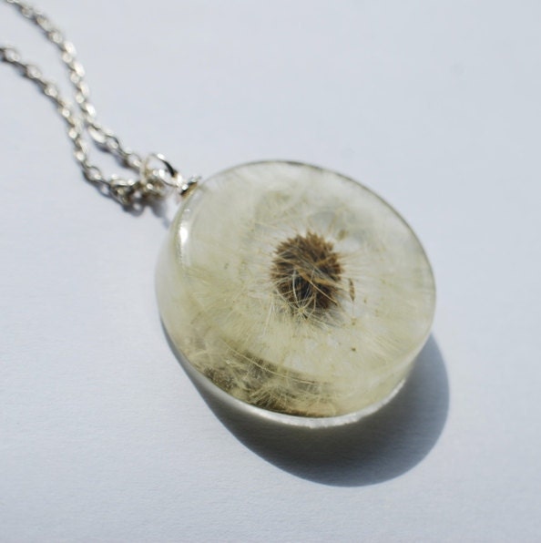 Reserved for intan - One True Dandelion Necklace 07 Resin Jewelry Make A Wish Real Complete Dandelion Pendant Statement