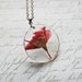 Pressed Flower Necklace Red Rose Resin Pendant Romantic Love Nature Inspired Transparent Circle Woodland Spring