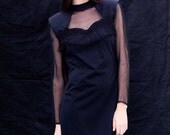 Vintage Black Mini Dress with Fringe Neckline