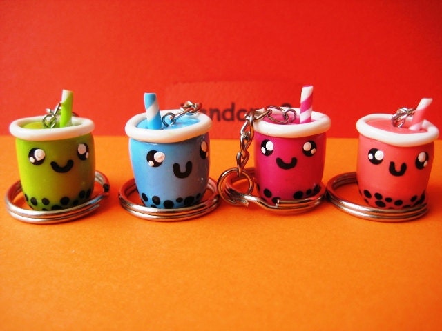 Kawaii Bubble Tea Keychain Polymer Clay