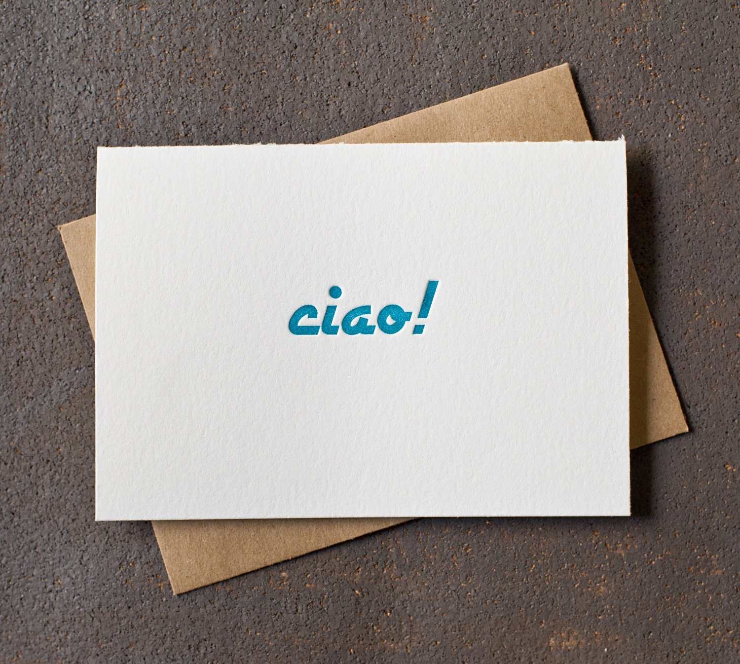 Letterpress Greeting Card - Ciao - Peacock Blue Green