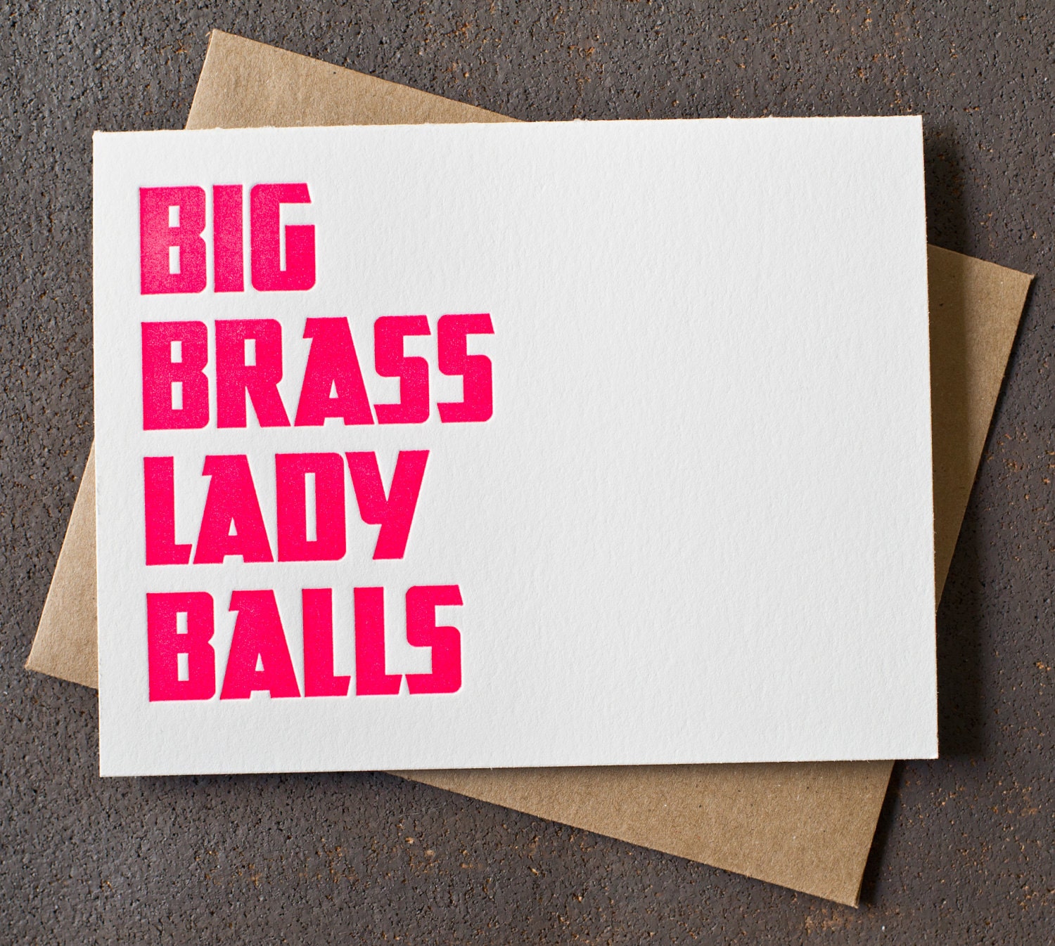 Letterpress Congratulations Card - Big Brass Lady Balls- Neon Pink