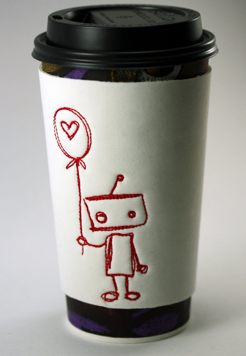 Love Robot White Neoprene Coffee Cup Cozy