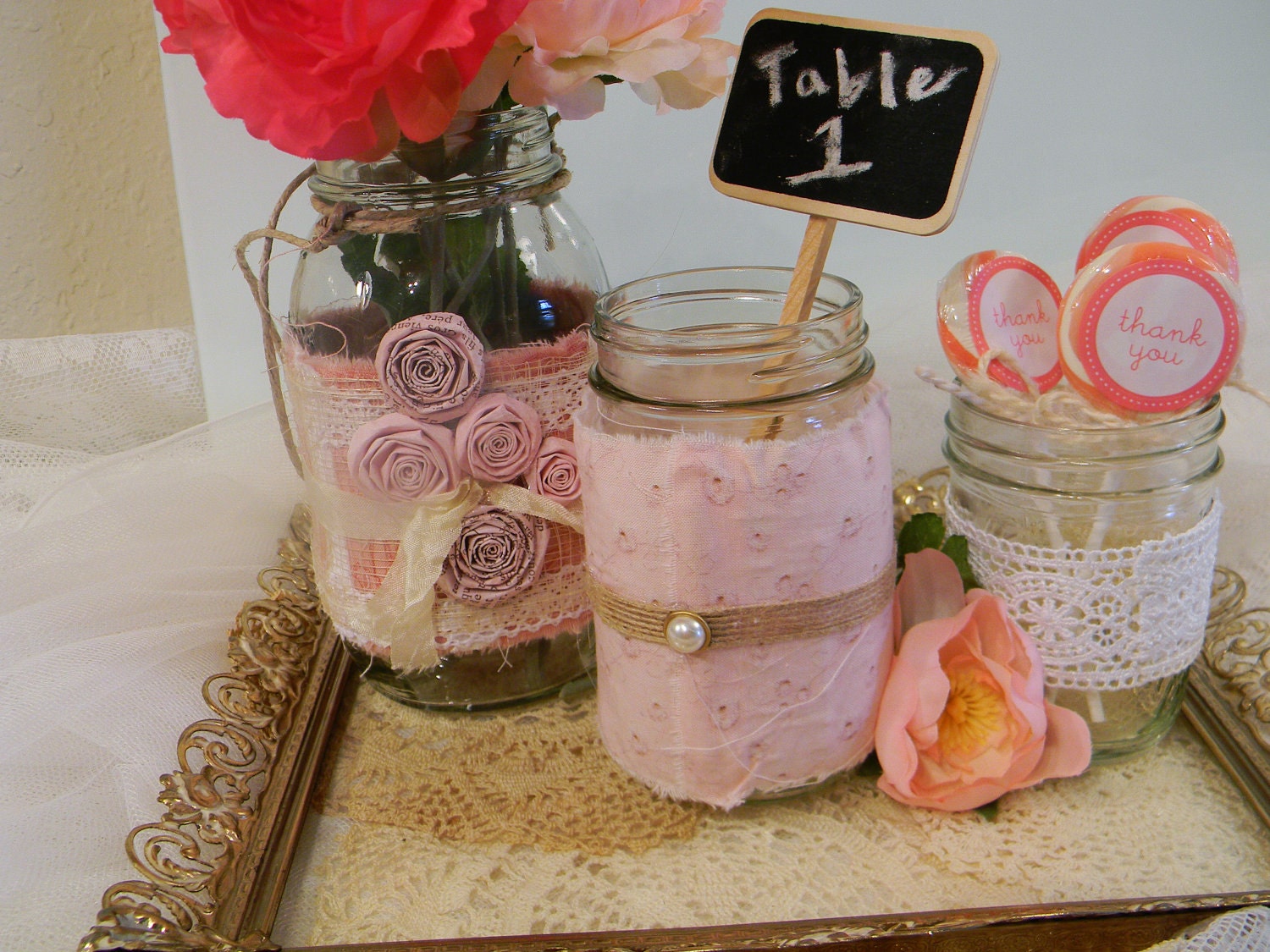 Upcycled Pink Mason Jars/ Wedding Centerpieces