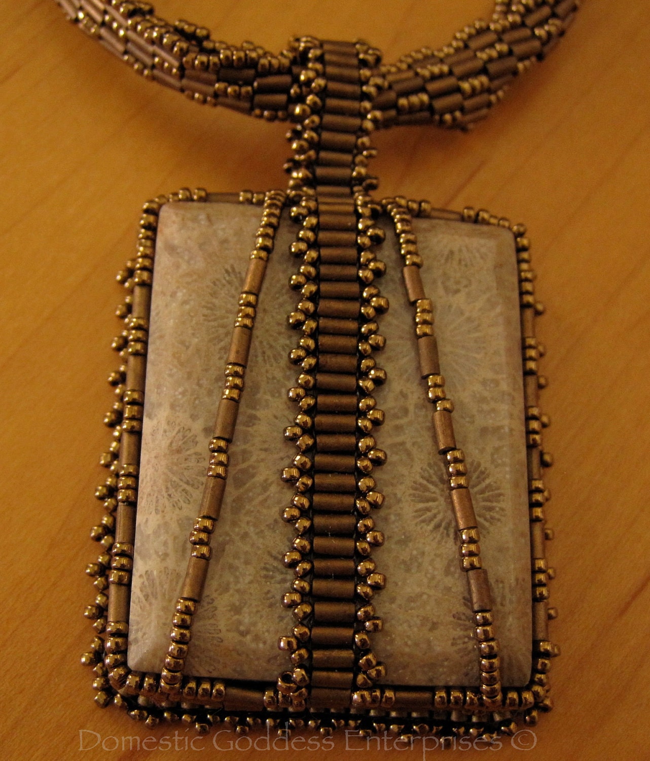 Bead Embroidered Fossilized Coral