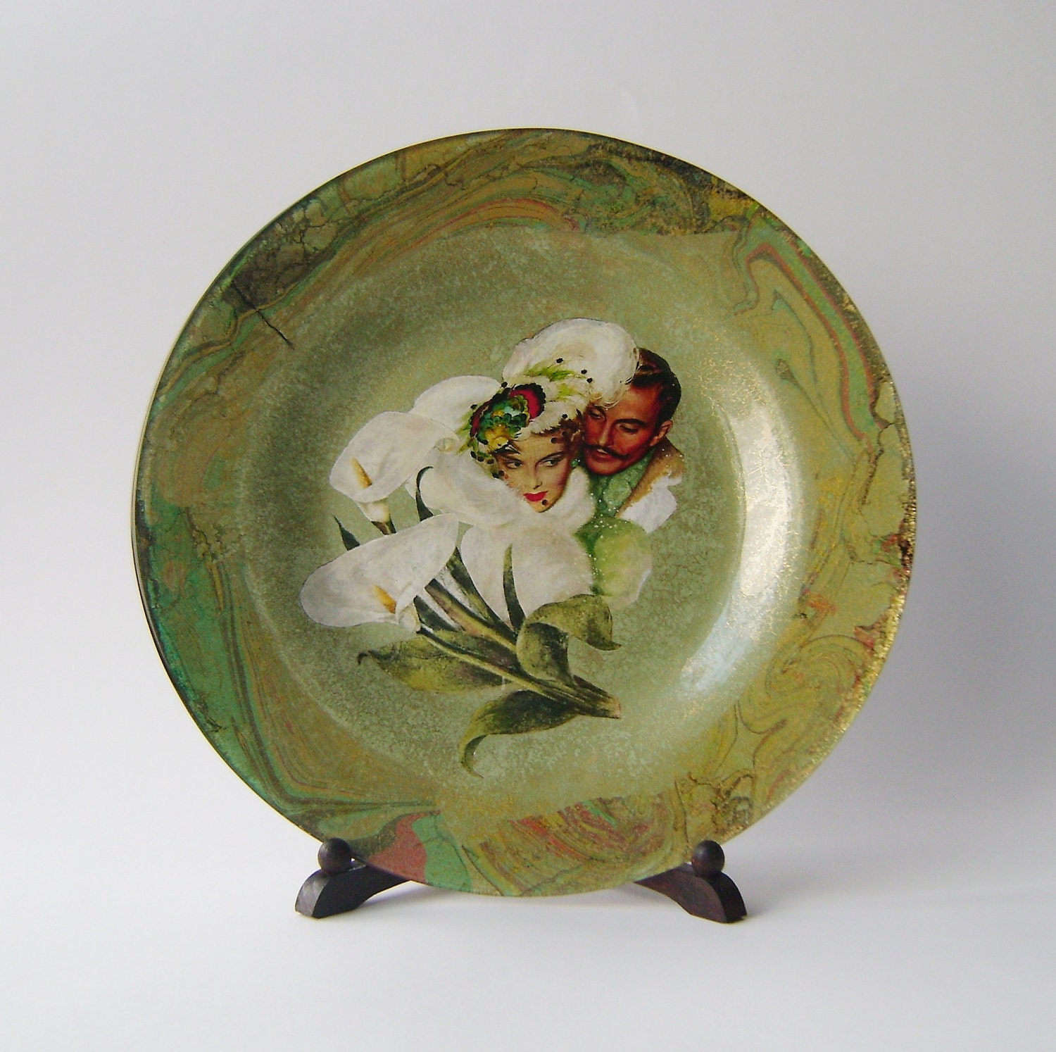 Decorative Glass Decoupage Plate- LOVE Wedding Valentine Gift