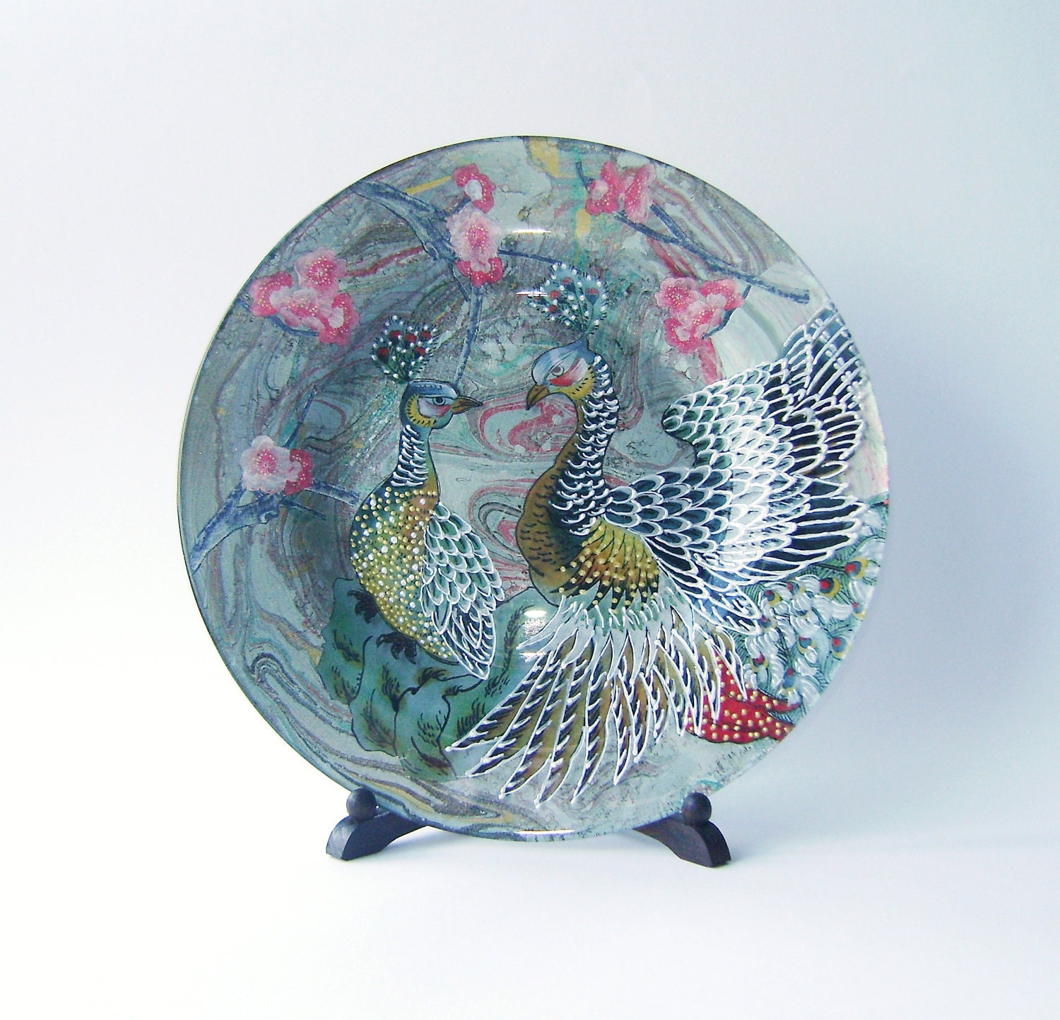 Peacocks Decorative Decoupage Glass Plate