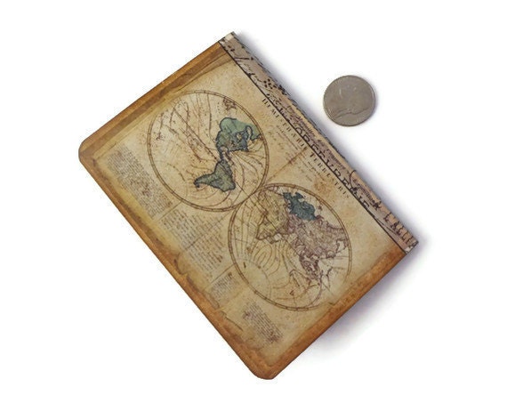 Travel Journal, Old World Map, Mini, Small Travel Notebook, Pocket Moleskine, Altered Art Journal, Wanderlust Journal