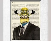 Minions shopping PRINT on salvaged vintage page book art print