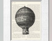 Print on Dictionary Page - Montgolfier's decorated dirigible hot air balloon - vintage wall art decor on book page boys kids children man