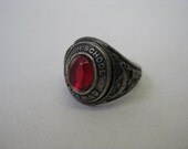 Class Ring Charm Red Rhinestone Sterling Silver High School - whimsywhiffle