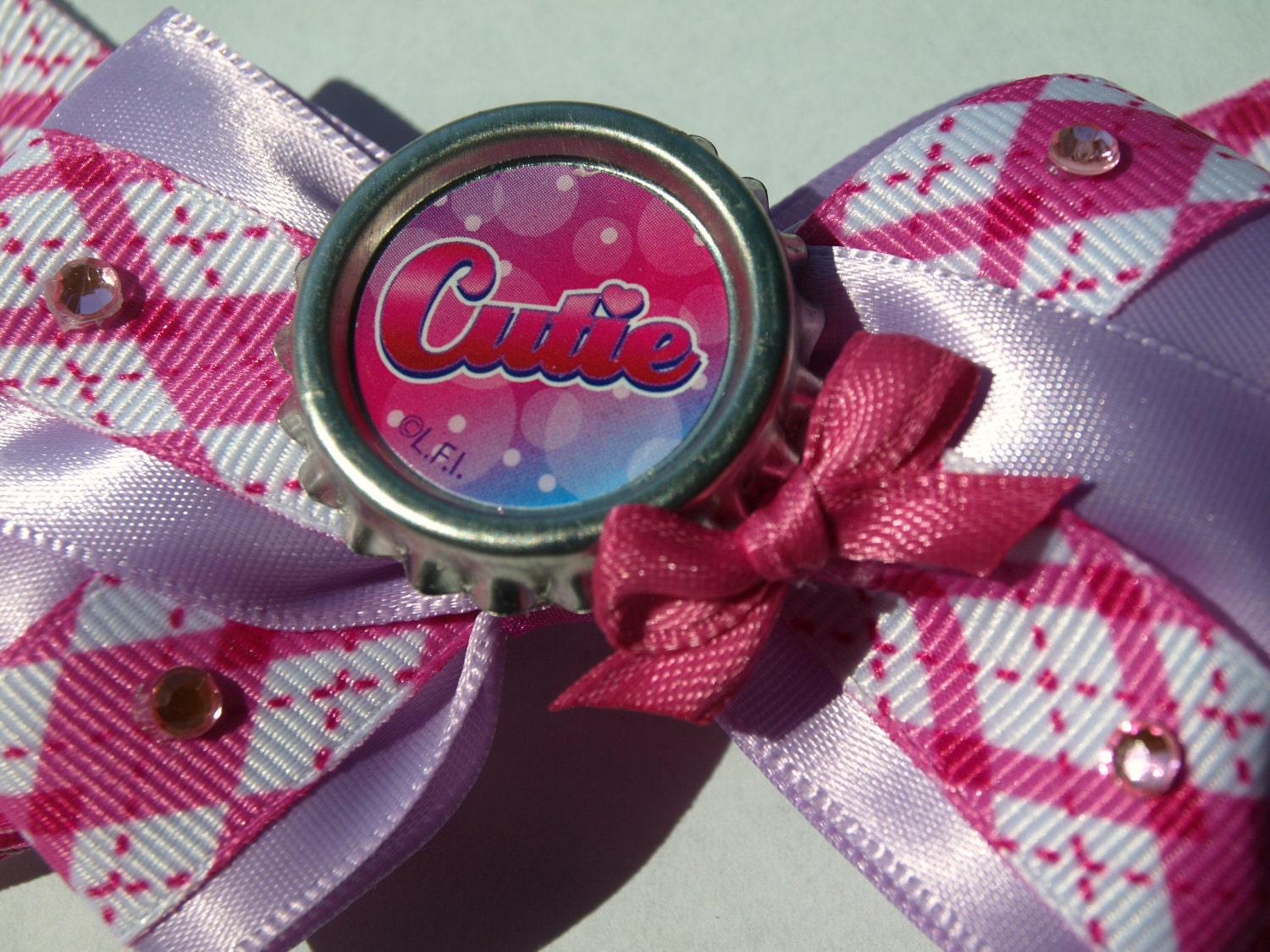 hot pink and lavender cutie bottlecap hair bow