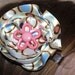 yellow, pink, and blue polka dot circle bow with flower, hairclip