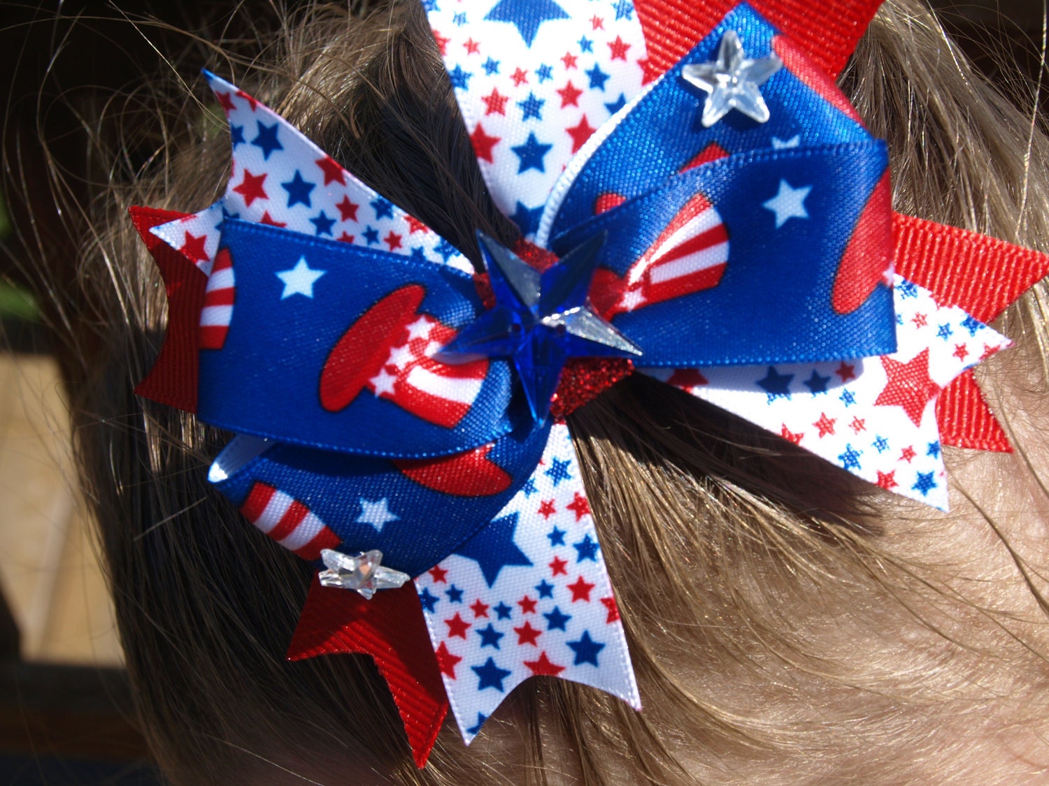 red white and blue - patriotic stars hair bow - independence day