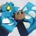 bright blue and burlap sandcastle hairbow- summer hair bows- girls accessories