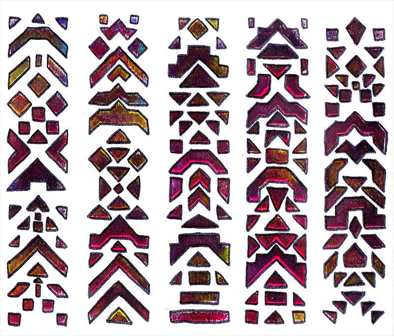 Modern Tribal Pink Mayan Print - Limited Edition Geometric Print
