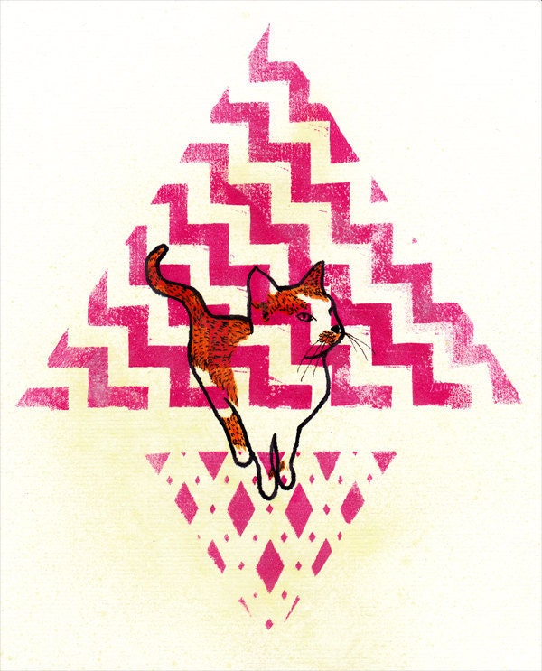 Cat Pyramid - Original Acrylic, Water Color and Ink Painting