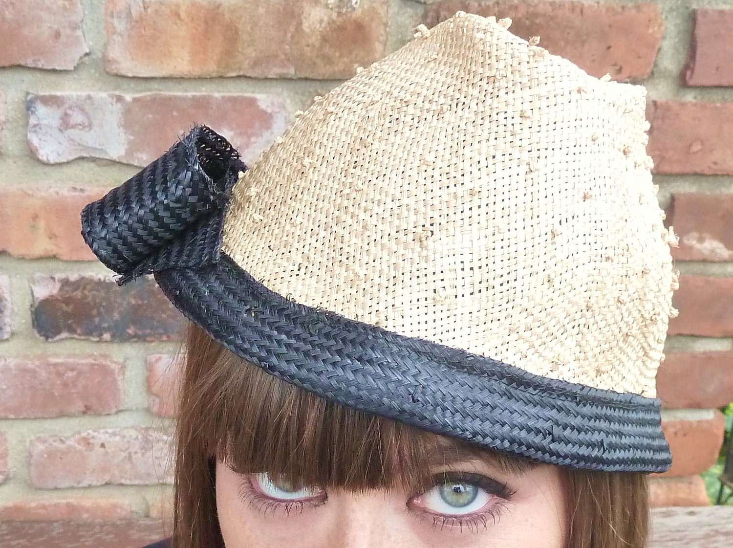 Cute Handmade Little Straw Hat With Black Trim For Women