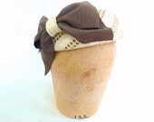 Straw Pillbox Beret in Natural With Brown Grosgrain Bow Handmade for Women - MiriamLeala Straw Pillbox Beret in Natural With Brown Grosgrain Bow Handmade for Women - MiriamLeala