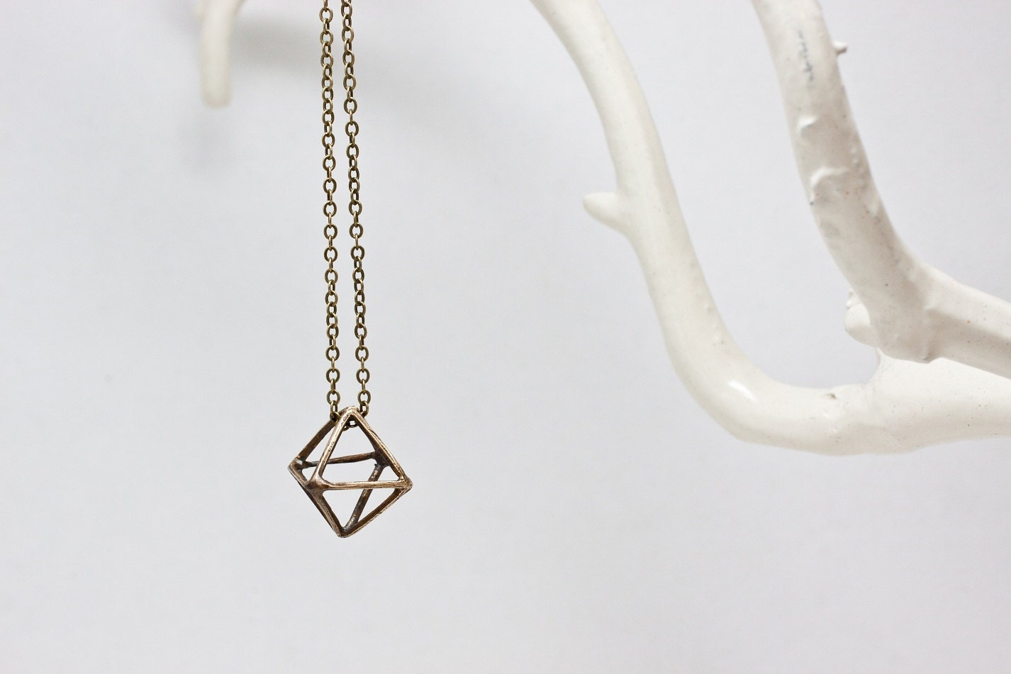 Geometric Brass Diamond Pendant Necklace - CSfootprints