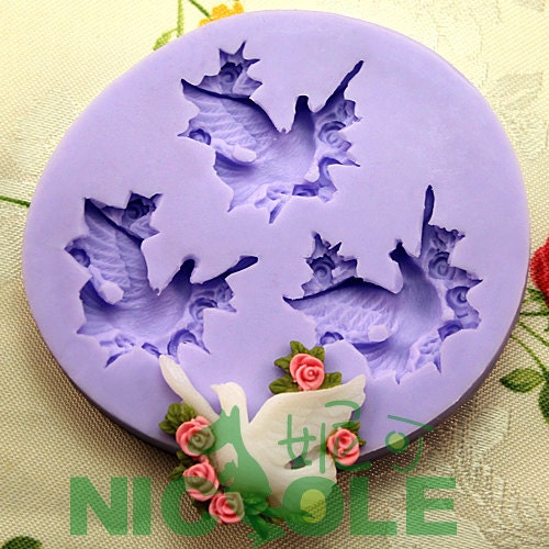 F0200 Dove with Flower Mold Souvenir Polymer Clay Molds Resin Mold Silicone Pendant Mold Hair Accessory Mold Home Decoration Molds
