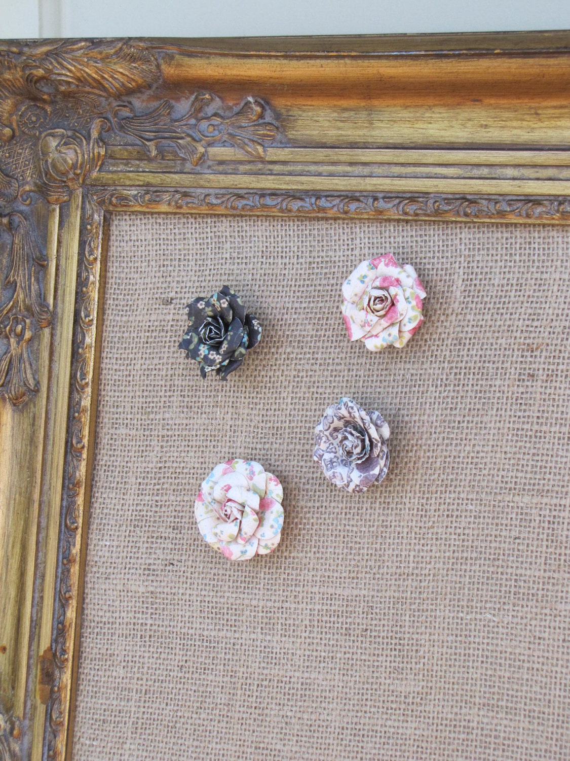 Burlap Magnetic Board 28x34 ornate, shabby chic gold, Chore Chart, memo board, organize, the charming wall