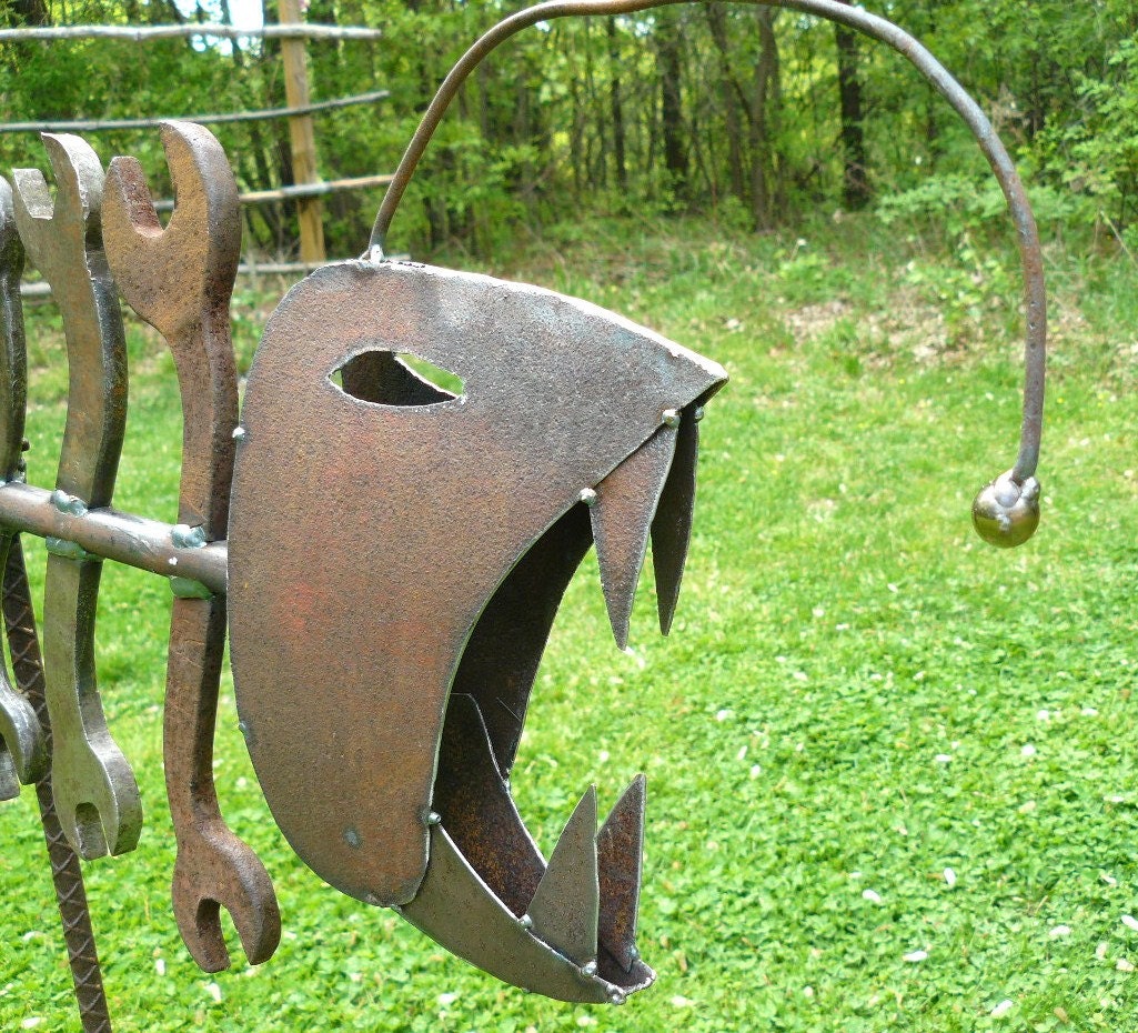 Found object welded garden art fish, Gone COASTAL