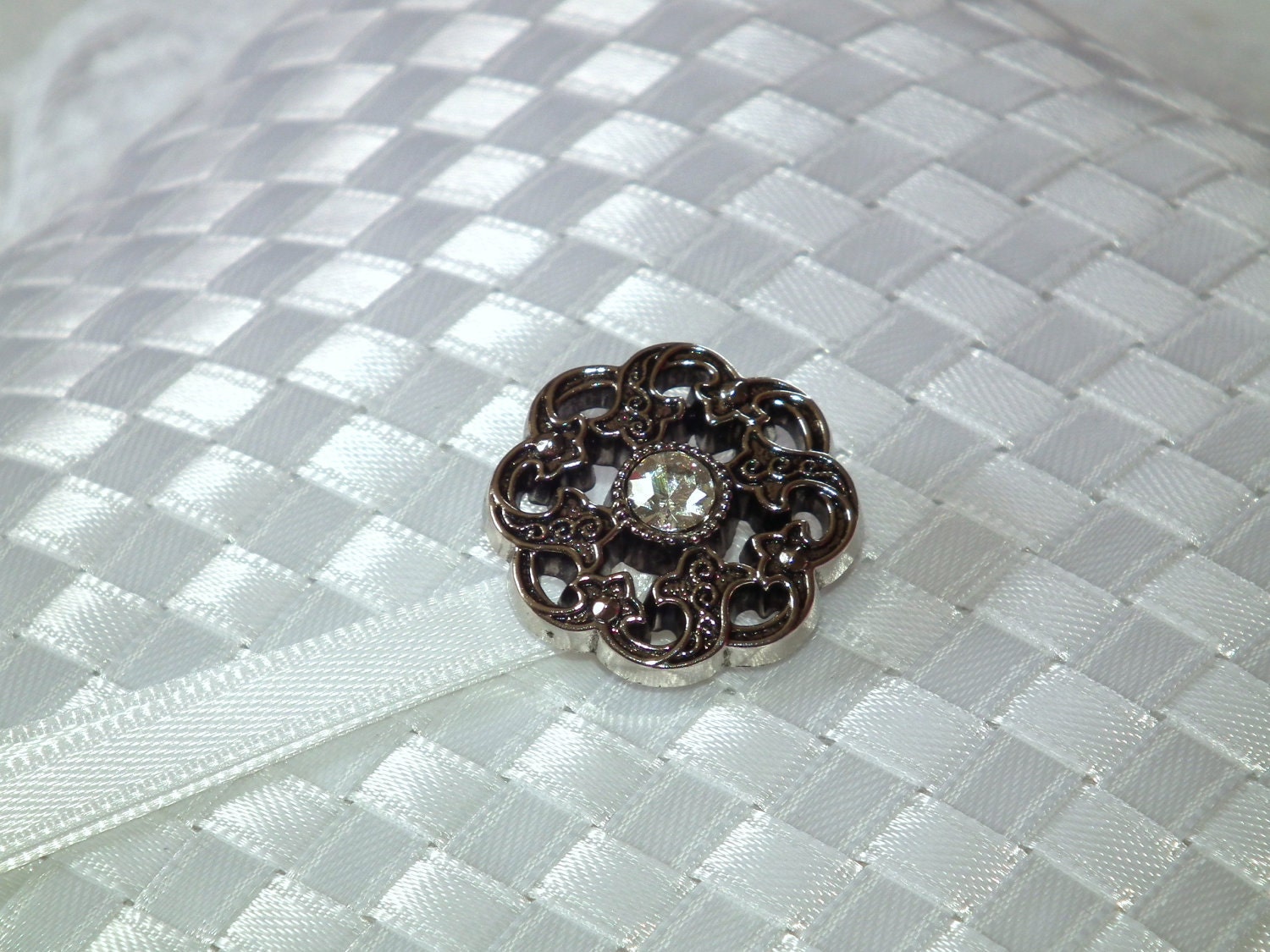 Ring bearer pillow, snow white hand-woven satin ribbons, classic, traditional wedding
