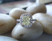 Fancy Yellow Diamond Engagement Ring Diamond Halo 14k White Gold