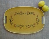 Mid Century Yellow BERRIES SERVING TRAY with Rattan Handles-Summer Vintage Housewares
