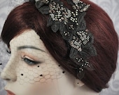 Black Birdcage Veil - Vintage Style Bridal Headpiece with vintage silk veiling